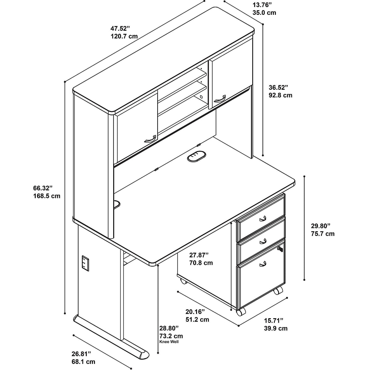 48W Desk with Hutch and Mobile File Cabinet A9552