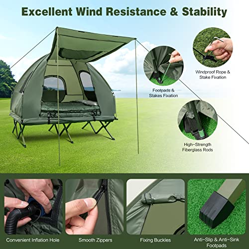 Tent Cot with Air Mattress, 2 Sleeping Bags, Carry Bag & Foot Pump H95956