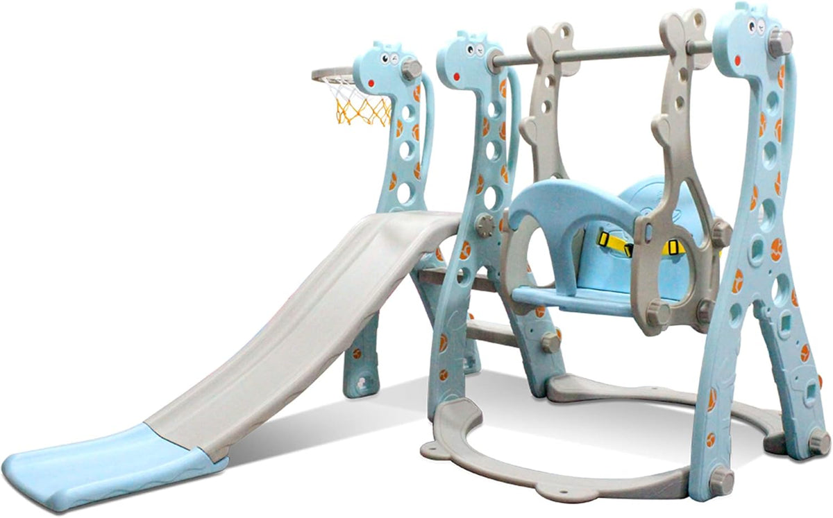 4 in 1 Toddler Slide and Swing Set with Basketball Hoop B627