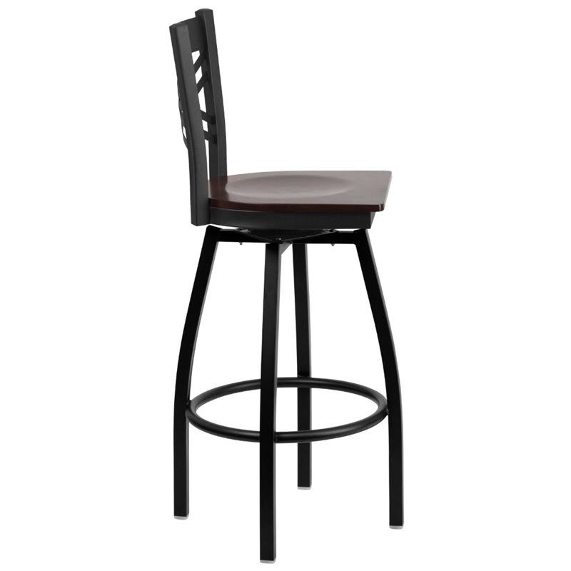 Black and Walnut Metal Swivel Bar Stool L49425