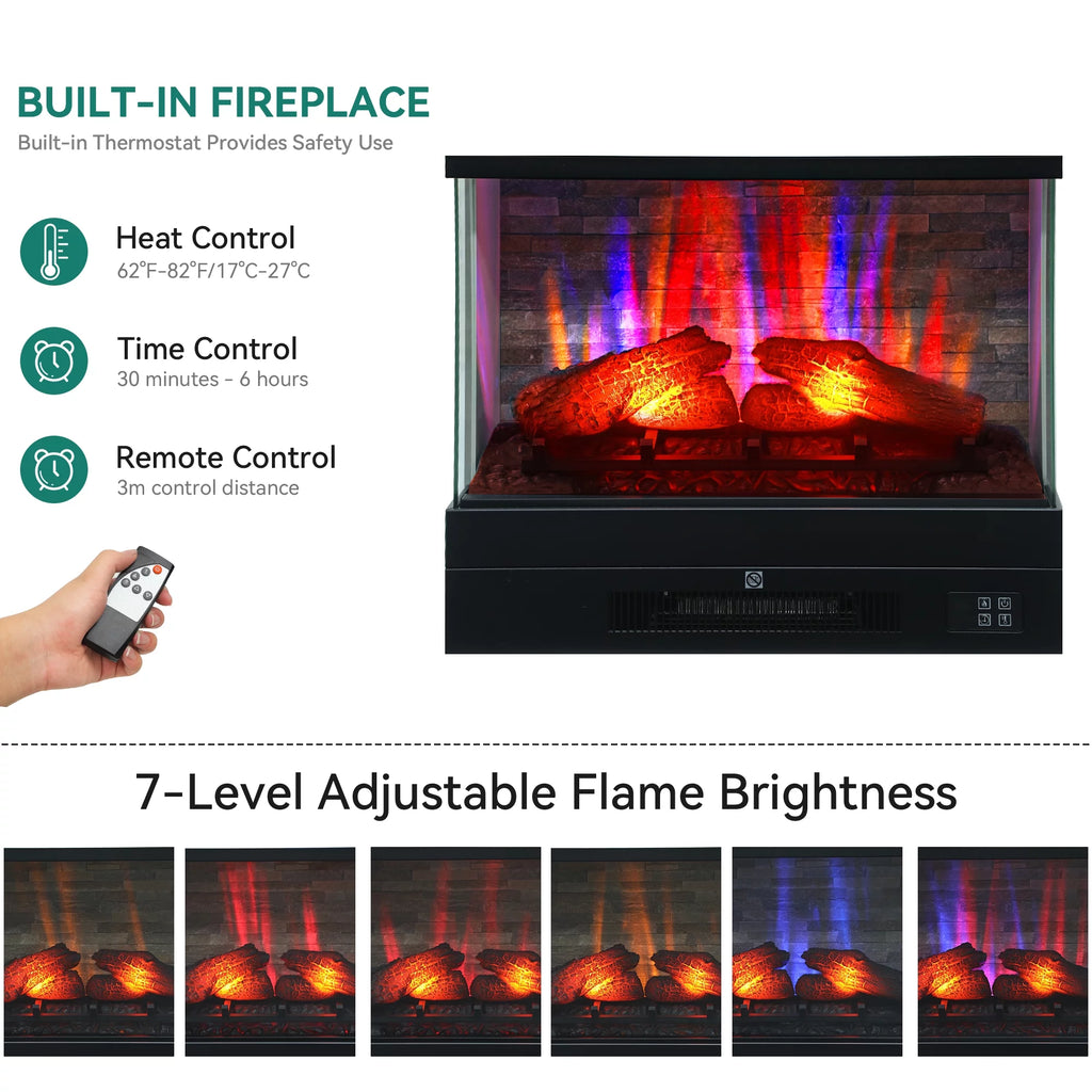60 Inch White Entertainment Console with Slidable Fireplace and Storage Compartments D481363