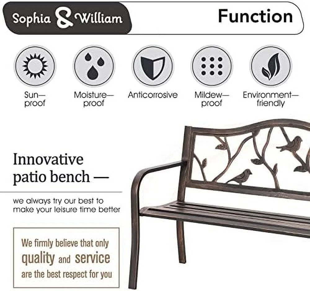Black Cast Iron Outdoor Bench with Floral Backrest L470