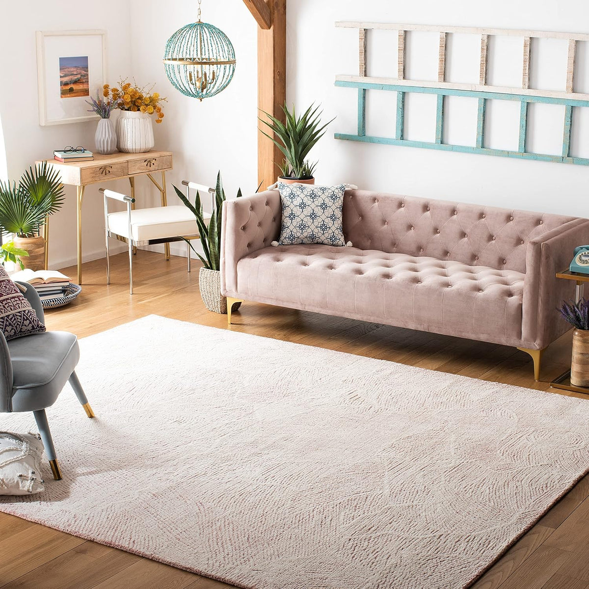 10' x 14' Pink & Ivory Handmade Wool Area Rug D592964