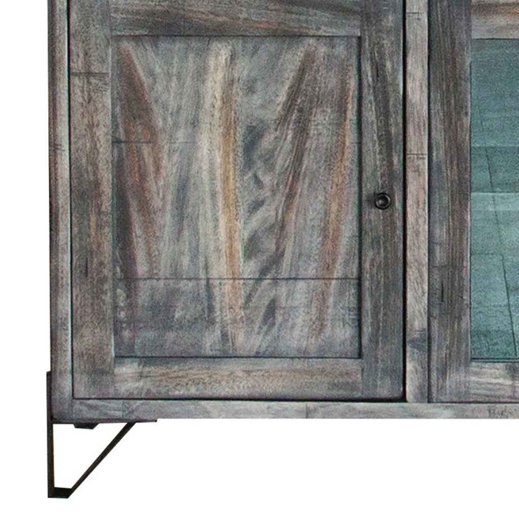 80 Inch 4 Drawer 4 Door Gray Solid Wood TV Entertainment Console K845