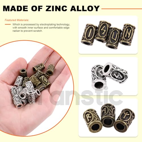300Pcs Viking Rune Beads Hair Beard Beads Set including 5Pcs Black Pull Hairpin Quick Beader Hairpins and 200Pcs Black Rubber Bands with a Bag F55137