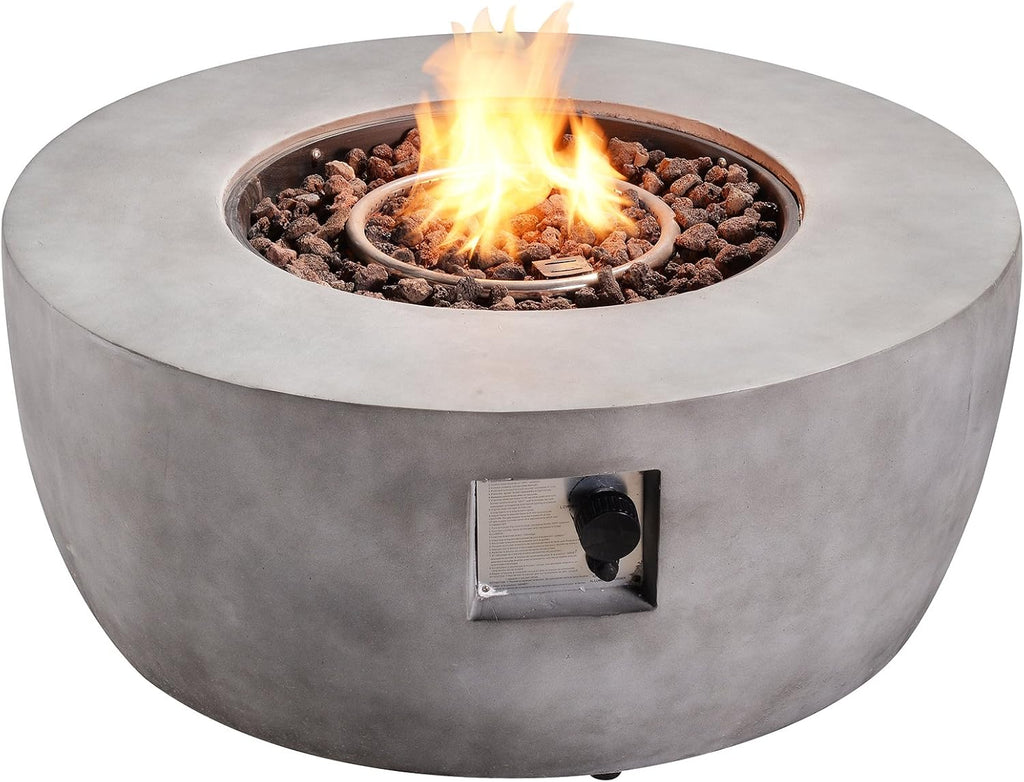 Concrete Propane Gas Fire Pit Table with PVC Cover and Lava Rocks, 50,000 BTU, 36 inch, Light Gray S338962