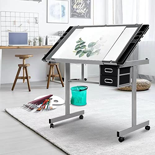 Silver Adjustable Glass Drafting Table E156526