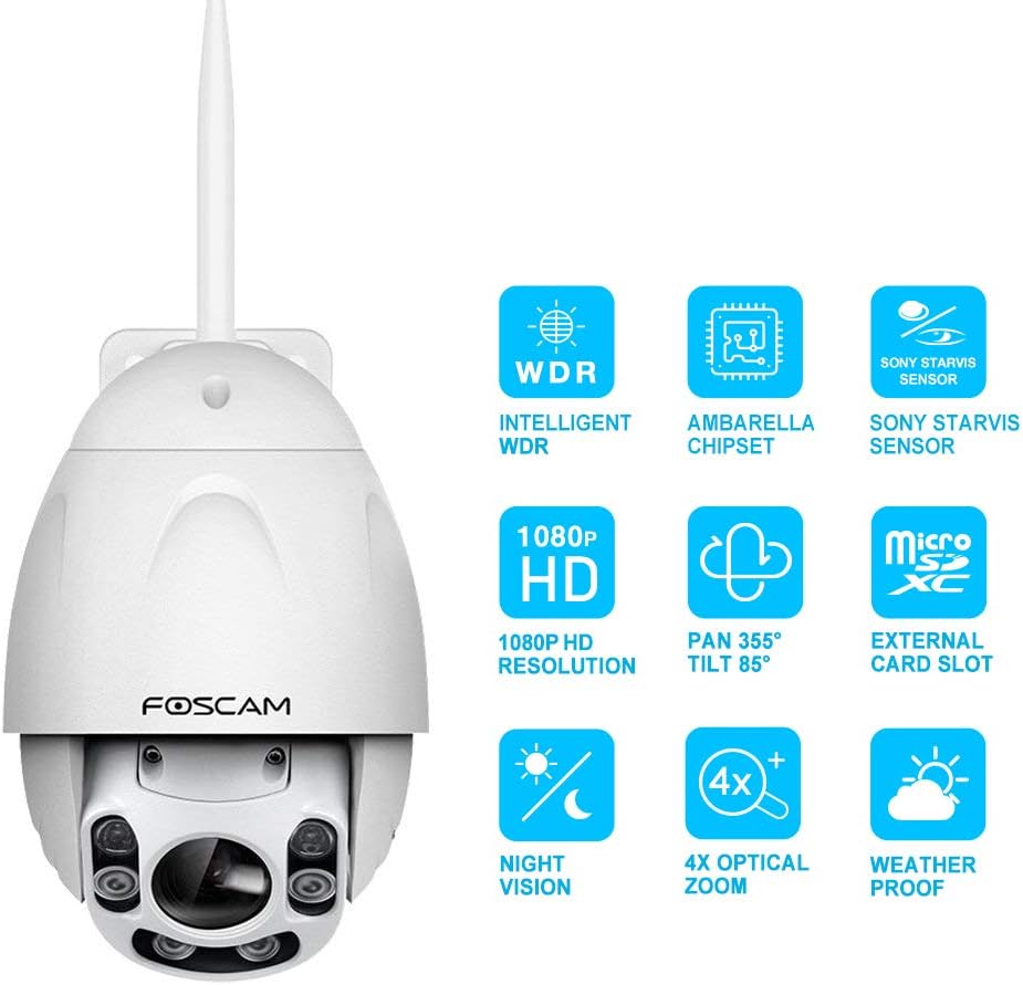 White Outdoor PTZ 4x Optical Zoom HD 1080P WiFi Security Camera N797