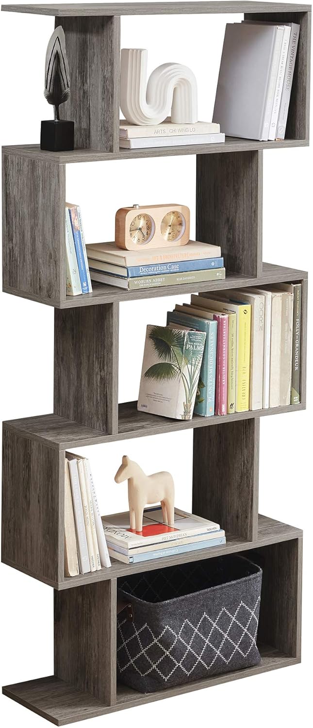 5-Tier Grey Wood Bookshelf L86593