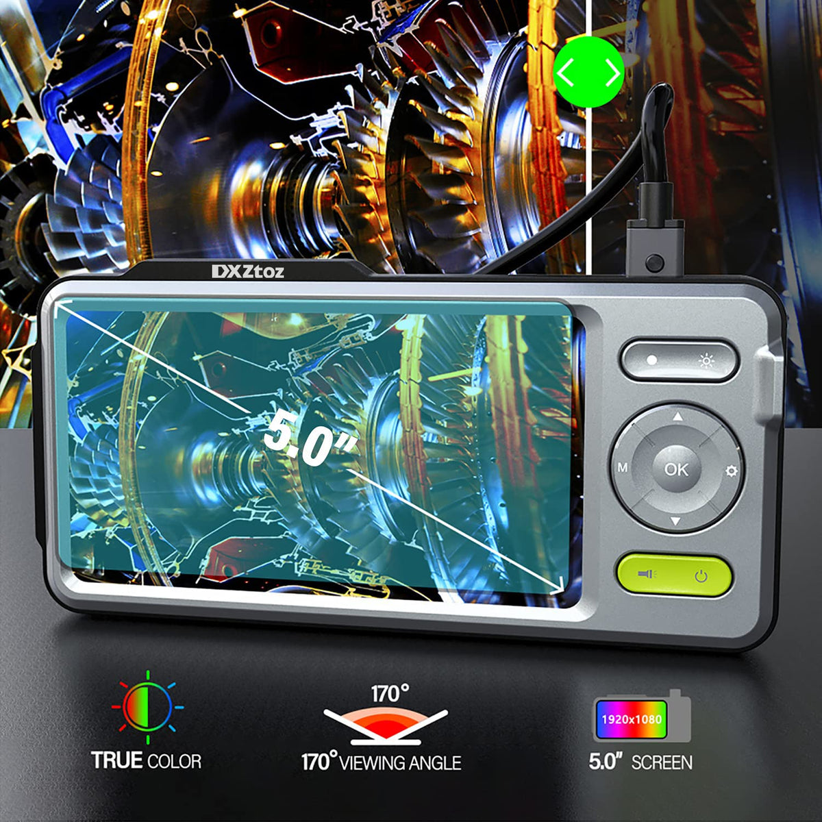50FT Dual-Lens Industrial Endoscope 5'' IPS Screen Waterproof with Light T128650