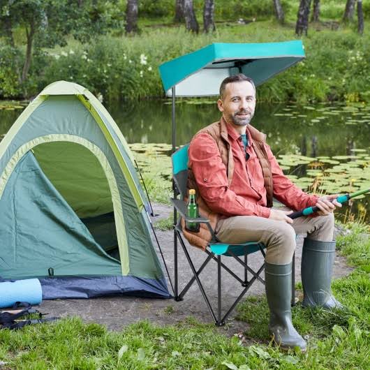 Turquoise Folding Camping Canopy Chair with Cup Holder Cooler L9564