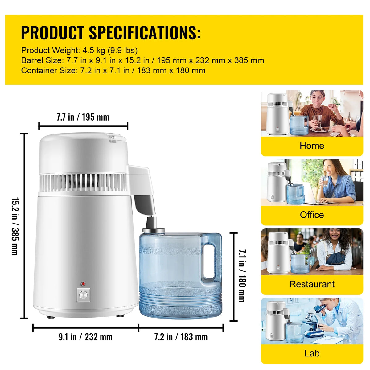 Stainless Steel Water Distiller 1.1 Gallon/4 L Countertop O199