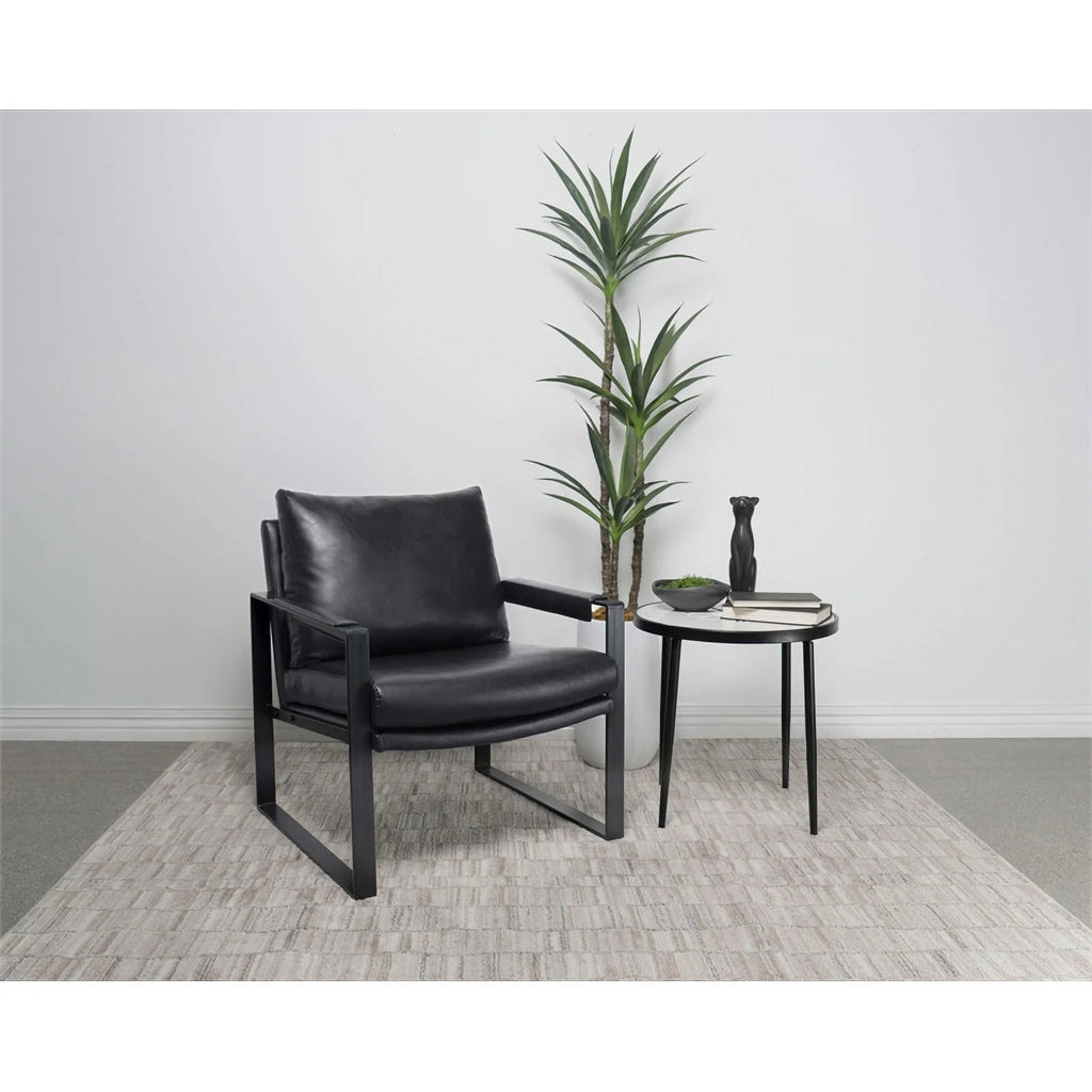 Black Faux Leather Accent Chair with Track Arms N862