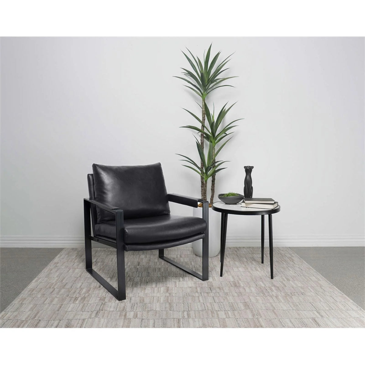 Black Faux Leather Accent Chair with Track Arms N862