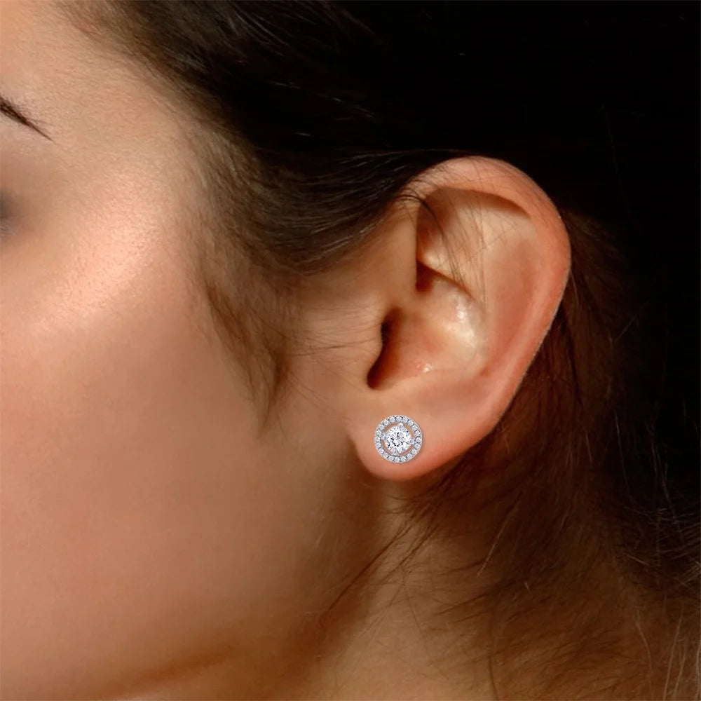 Moissanite Stud Earrings 1.20CT 5MM Lab Created Diamond 18K White Gold Over Sterling Silver D Color VVS1 Clarity Halo Studs E927