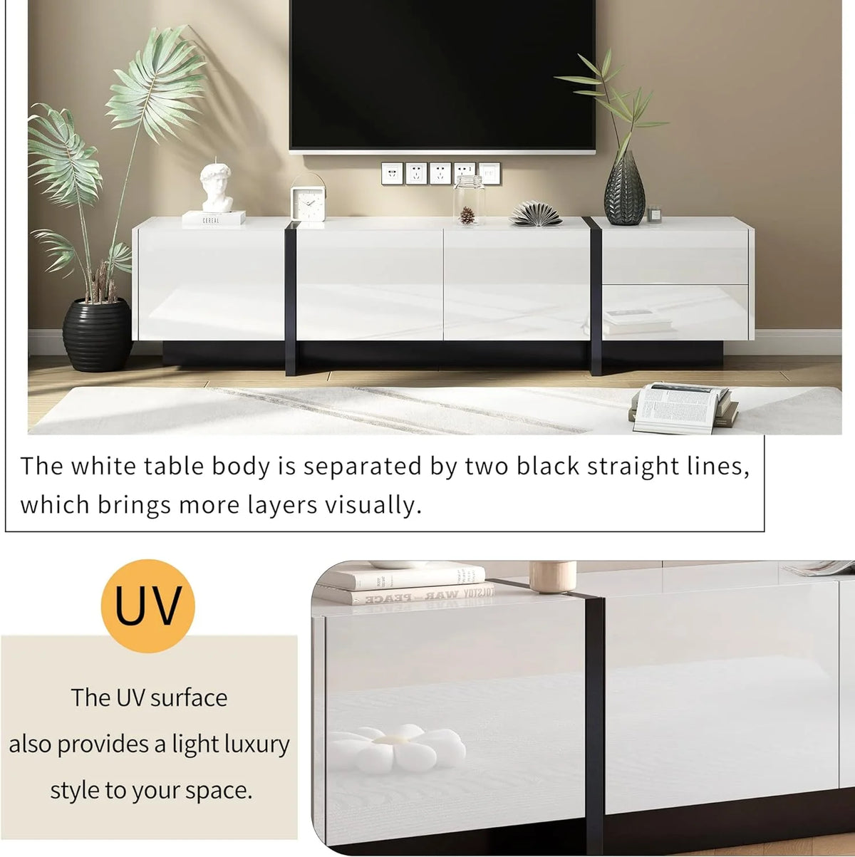 White Black Contemporary Rectangle TV Stand H776846