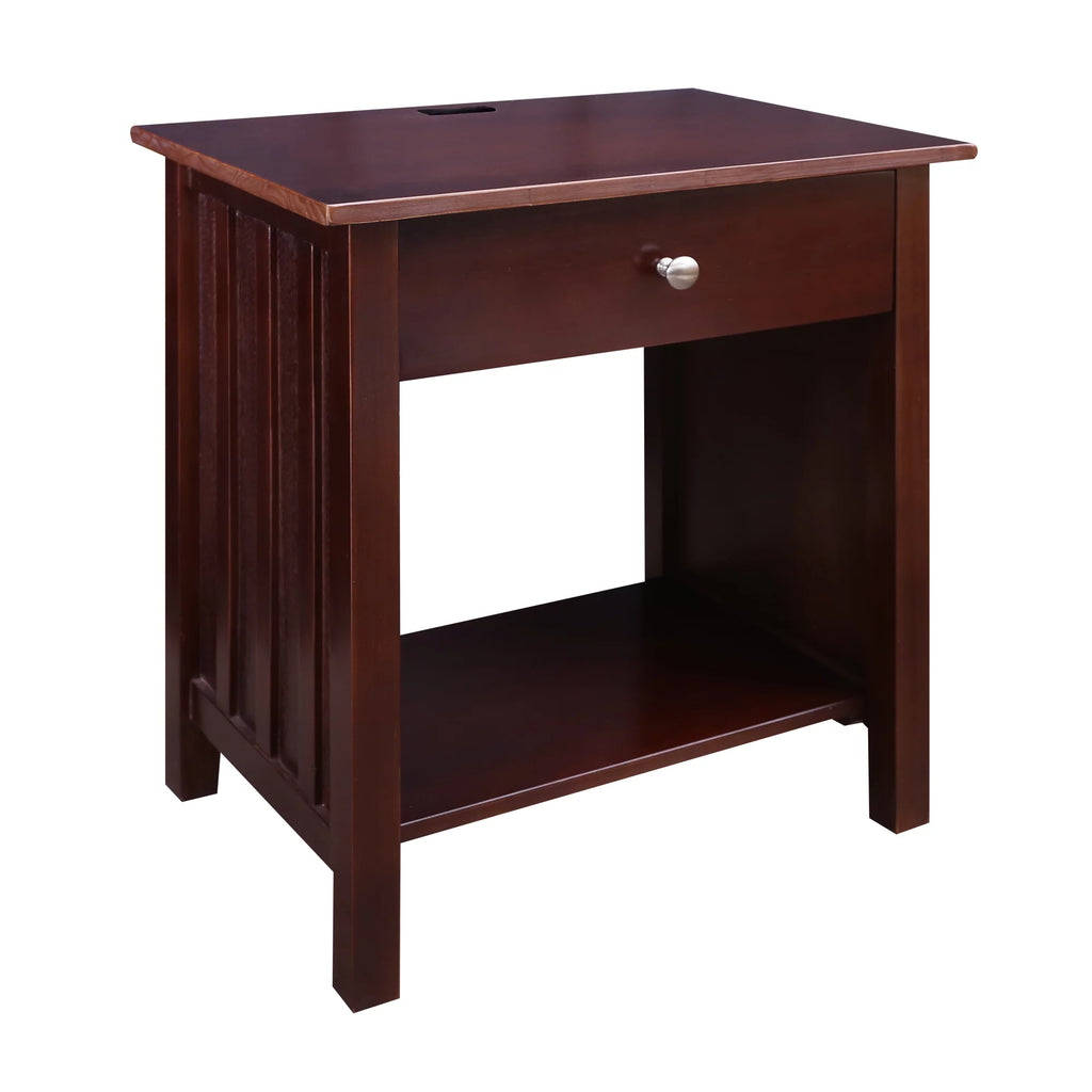 Espresso Wooden Nightstand with USB Ports and One Drawer I6892