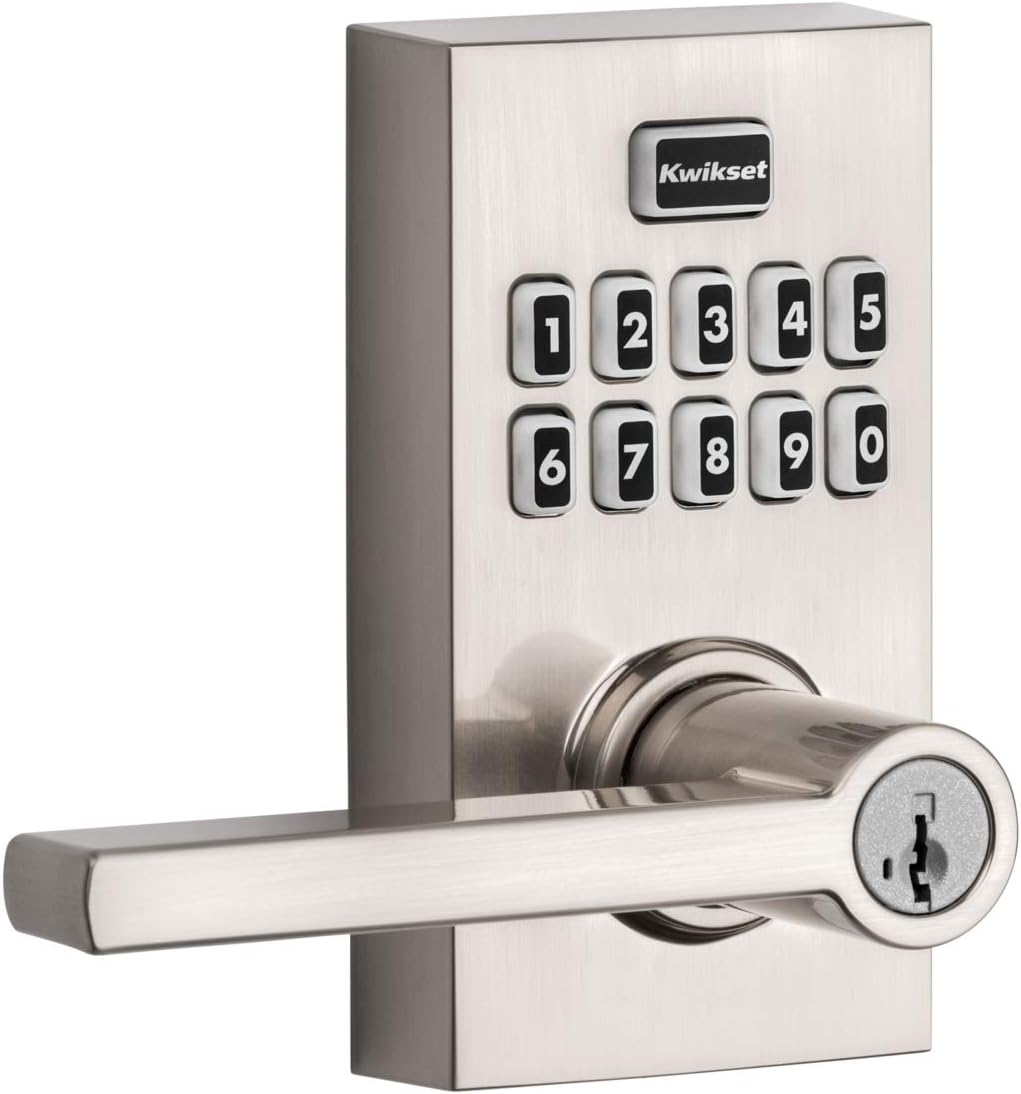 Satin Nickel Electronic Lever Lock with Halifax Door Handle and SmartKey Security S40625