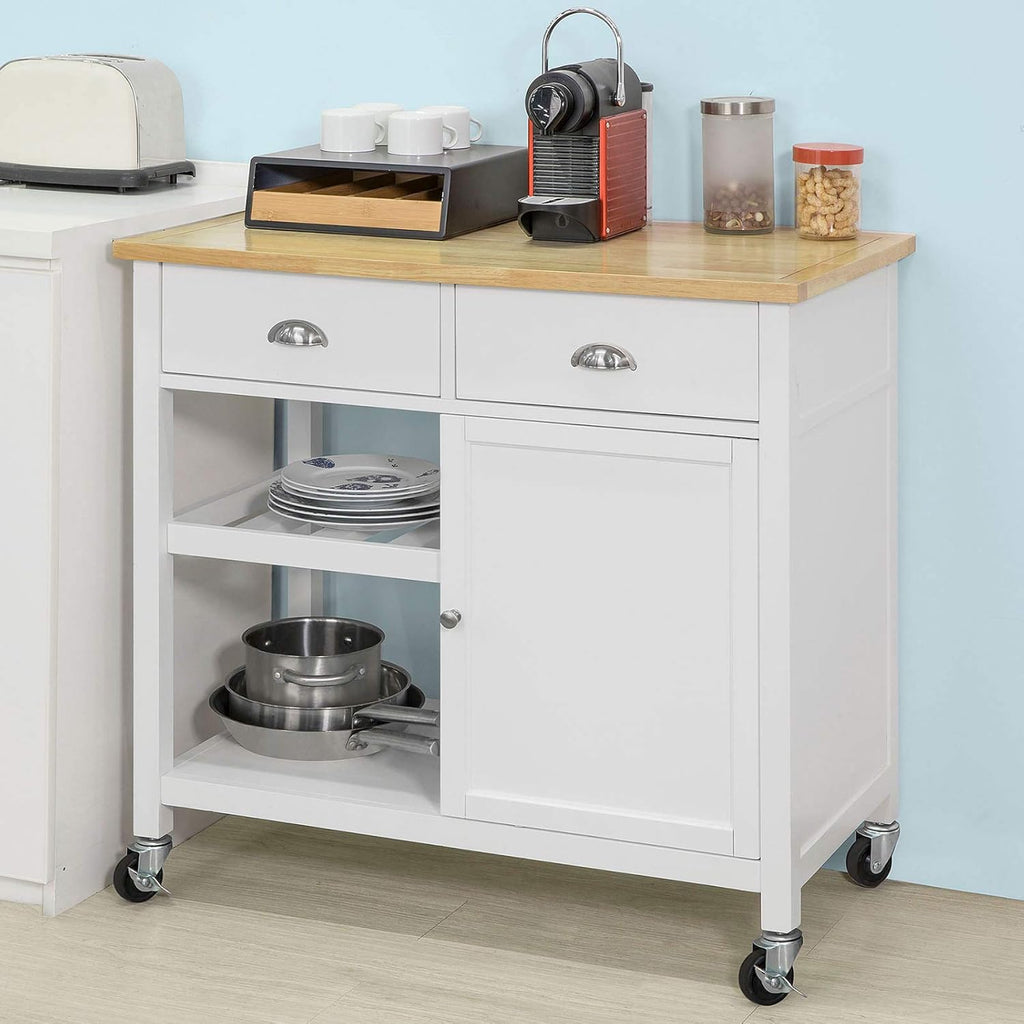 Kitchen Cart with Rubber Wood Top and Wide Drawer W28836