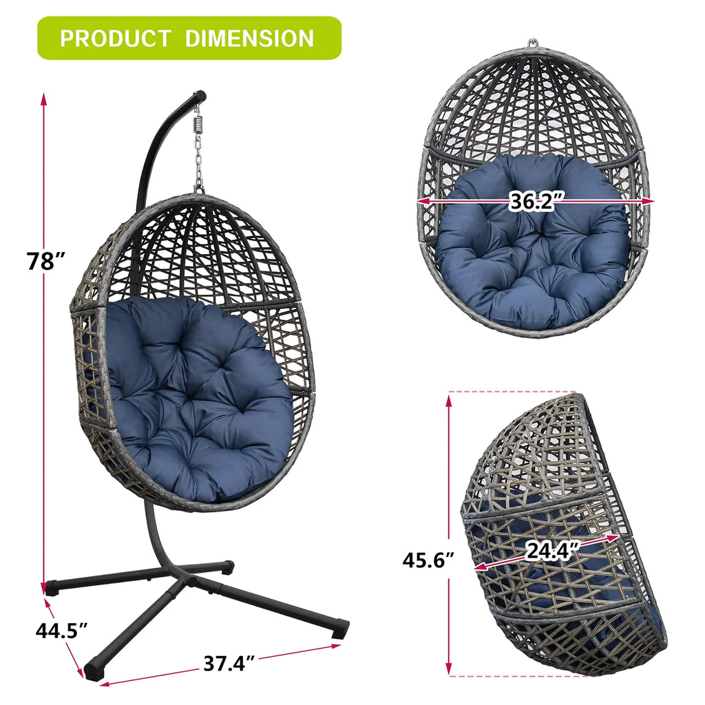 Navy Blue Resin Wicker Hanging Egg Chair W56450