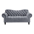Dark Gray Velvet Loveseat with Nailhead T605