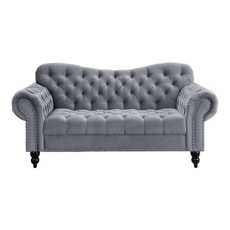 Dark Gray Velvet Loveseat with Nailhead T605