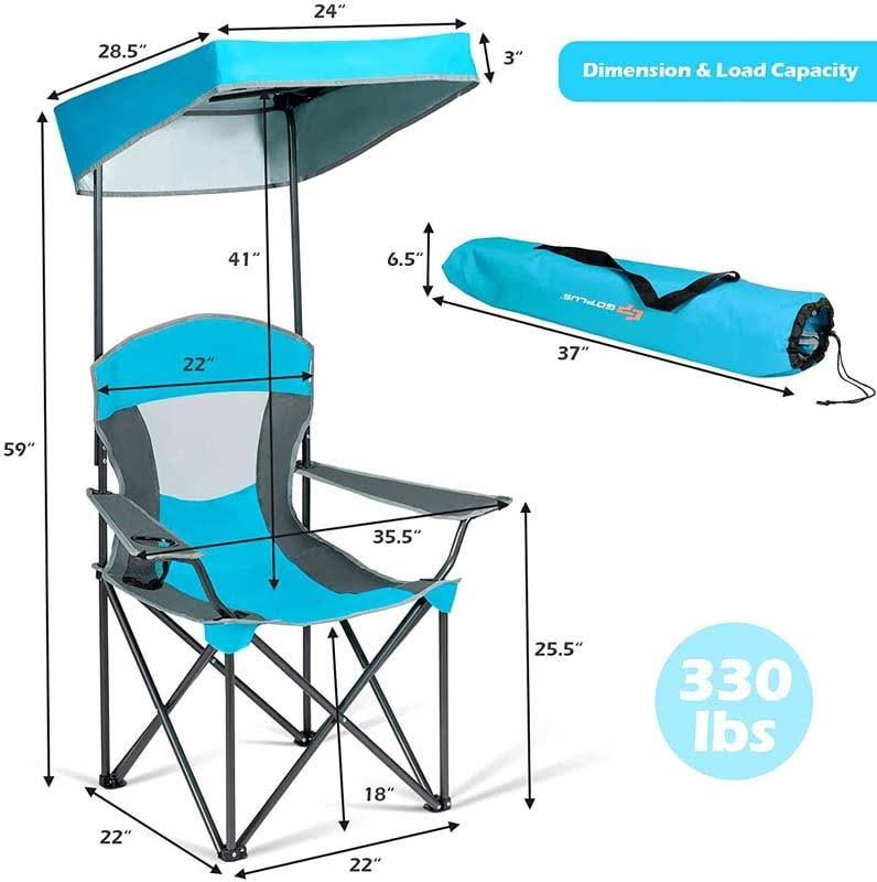 Turquoise Folding Camping Canopy Chair with Cup Holder Cooler L9564