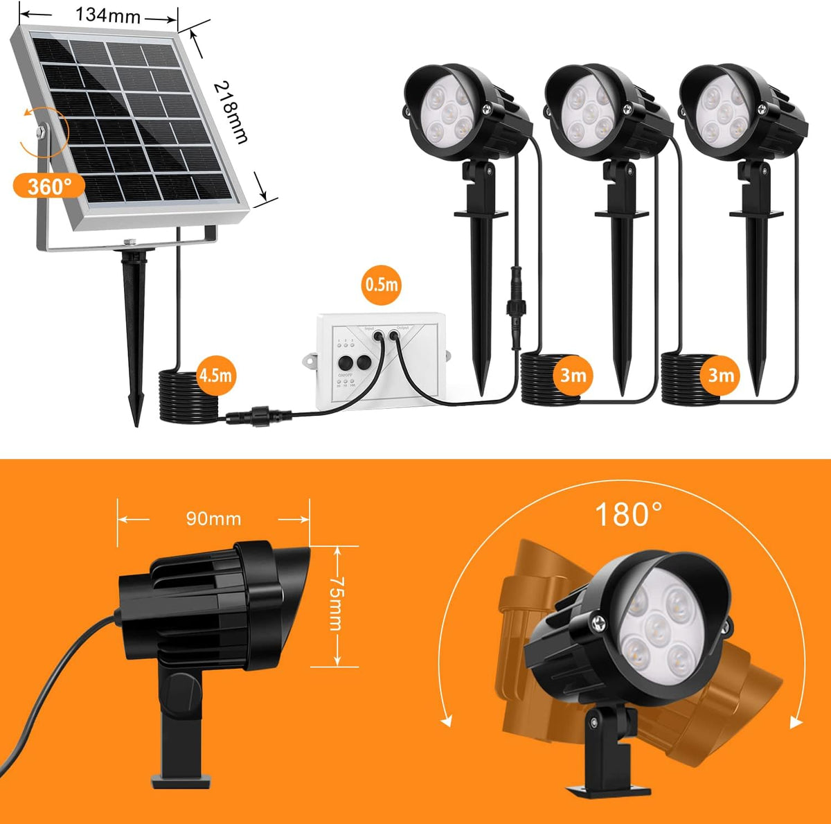 4-in-1 Solar Landscape Lights, IP66 Waterproof, 2700K/4000K/6000K L9034