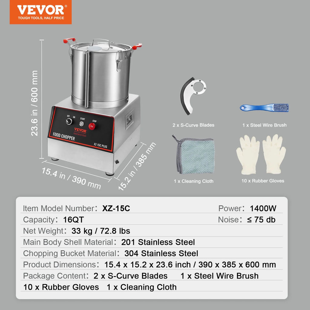 1400W 16 Quart Stainless Steel Food Processor Z30342