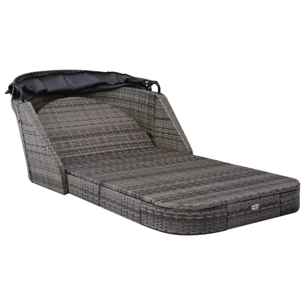 Outdoor Poly Rattan Sun Lounger with Canopy and Cushions B57446