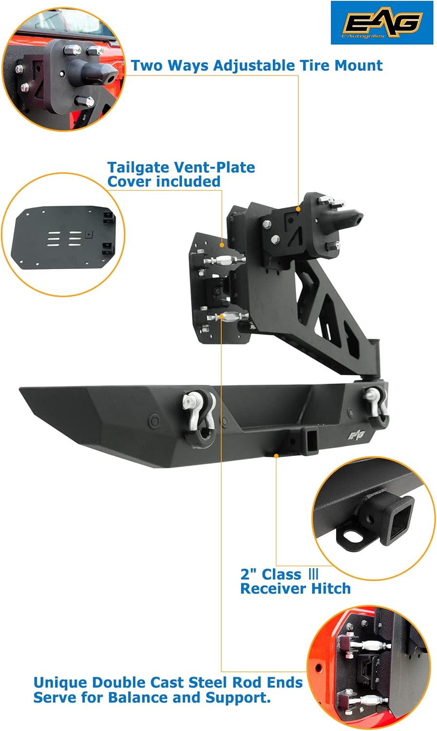 Rock Crawler Front Bumper with Tire Carrier Combo for Wrangler JL B961826