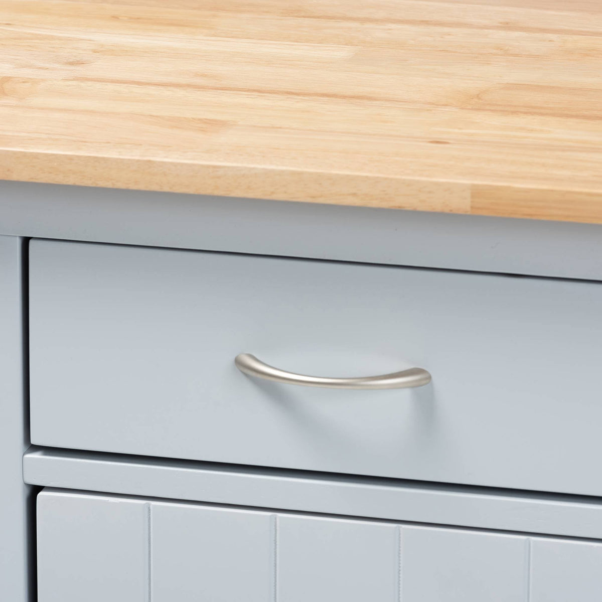 Light Grey Natural Wood Kitchen Storage Cart A945152