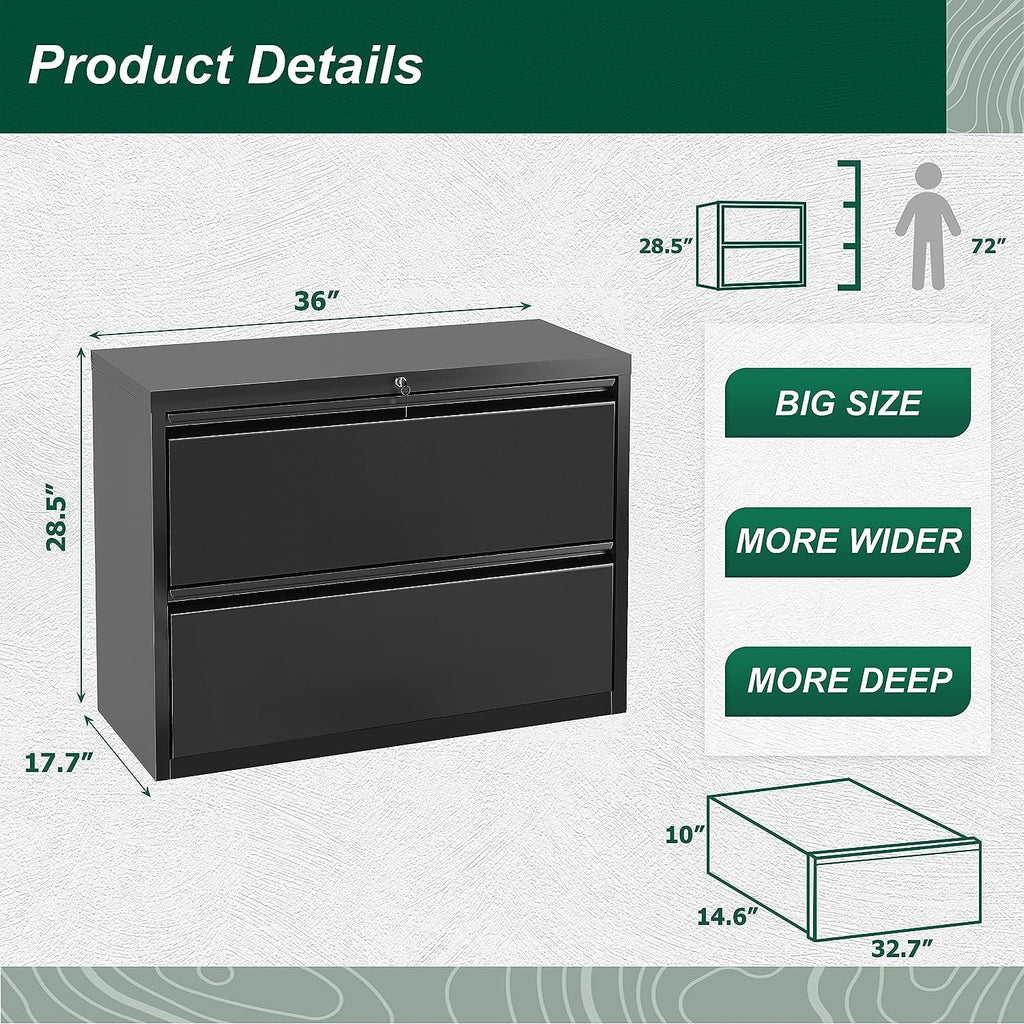 2 Drawer Metal File Cabinet with Lock, Black J222897