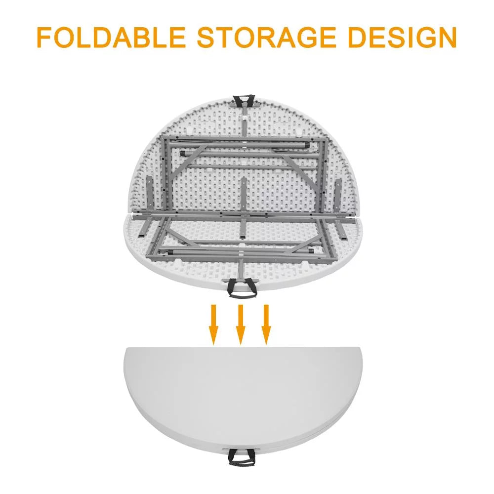 48in Portable Folding Table Round Plastic Steel C3012