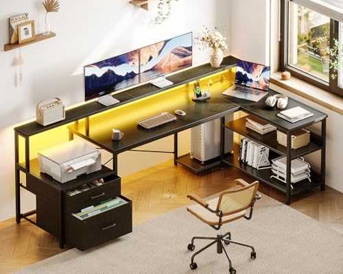 Black L Shaped Computer Desk with File Drawer A498136