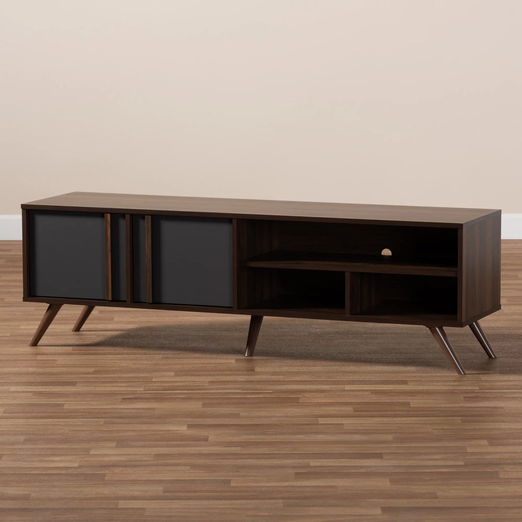Grey and Walnut Wood 2-Door TV Stand R788886
