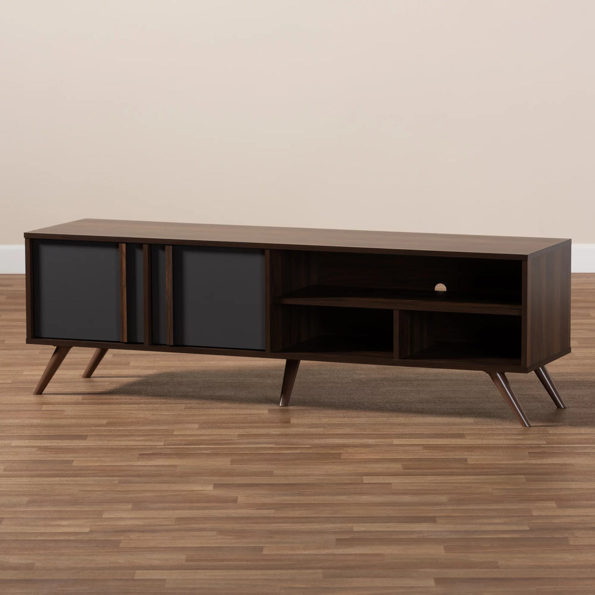 Grey and Walnut Wood 2-Door TV Stand R788886