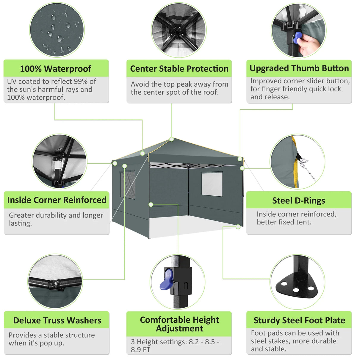 10' x 10' Pop up Canopy with 4 Removable Sidewalls and Carry Bag E181