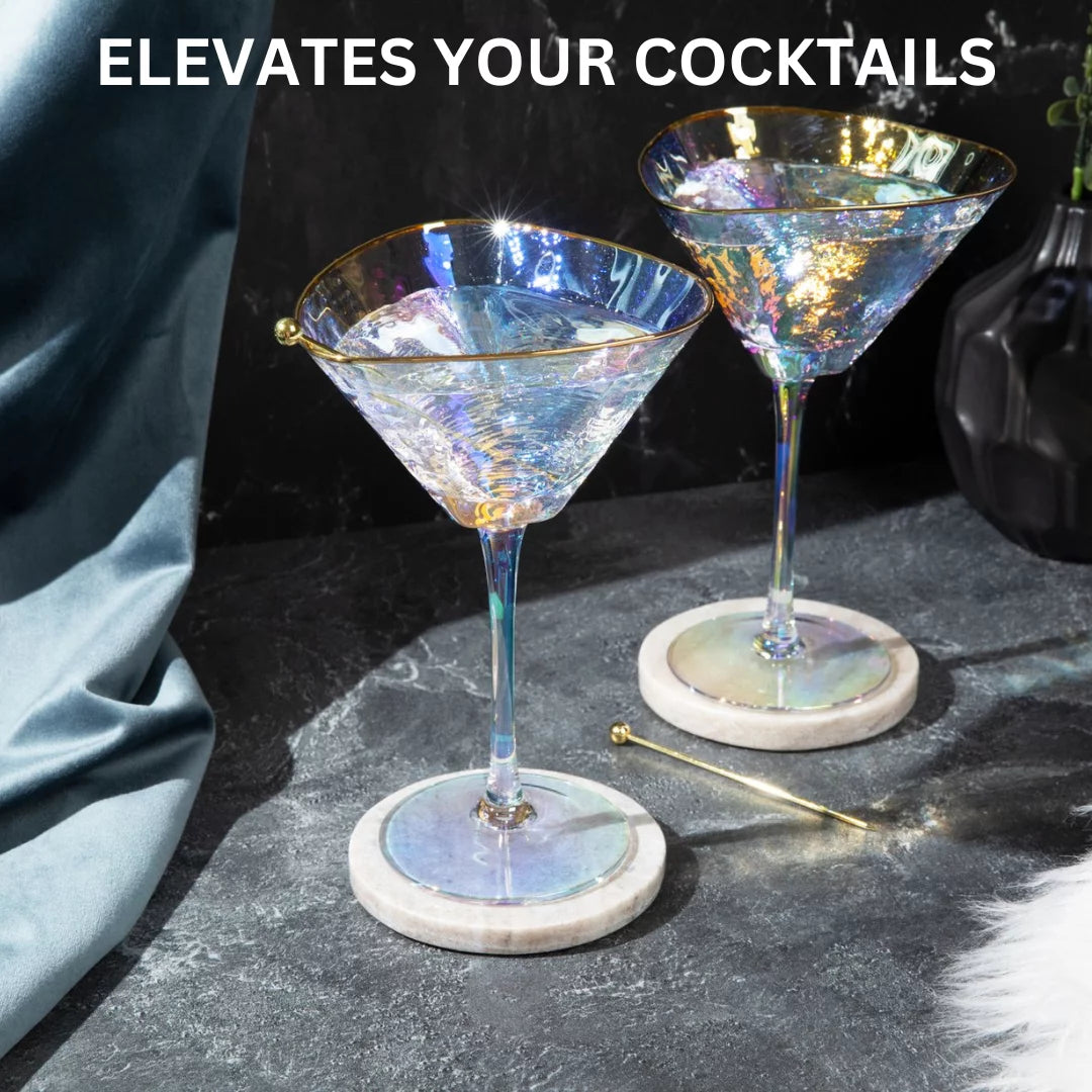 Iridescent Handmade Hammered Martini Glasses with Gold Rim Set of 2 S33368