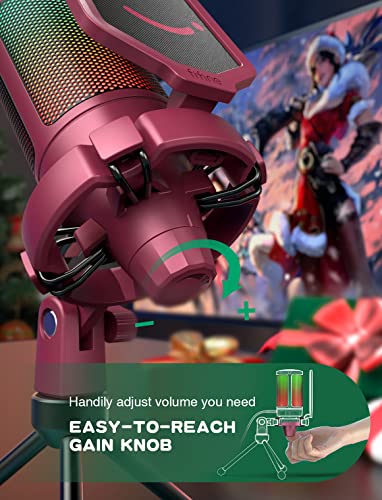 Gaming USB Microphone with Quick Mute, RGB Indicator, Tripod Stand, Pop Filter, Shock Mount, Gain Control T49768