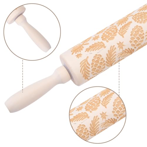 Embossed Wooden Rolling Pin 35cm U123833