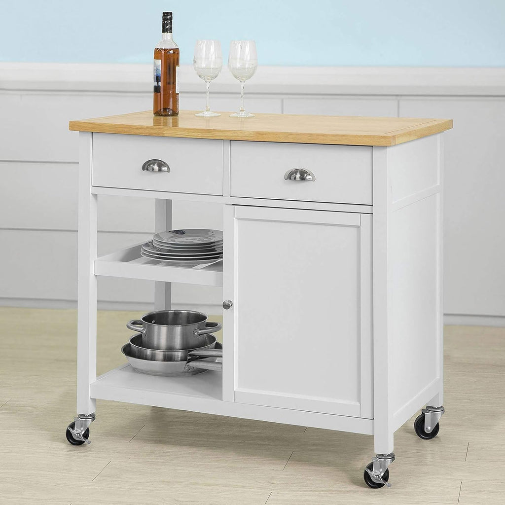 Kitchen Cart with Rubber Wood Top and Wide Drawer W28836