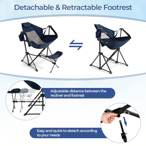 Folding Camp Chair with Detachable Footrest and Carrying Bag B80042