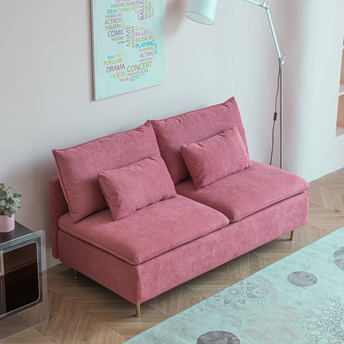 Pink Cotton Linen Armless Loveseat I12431