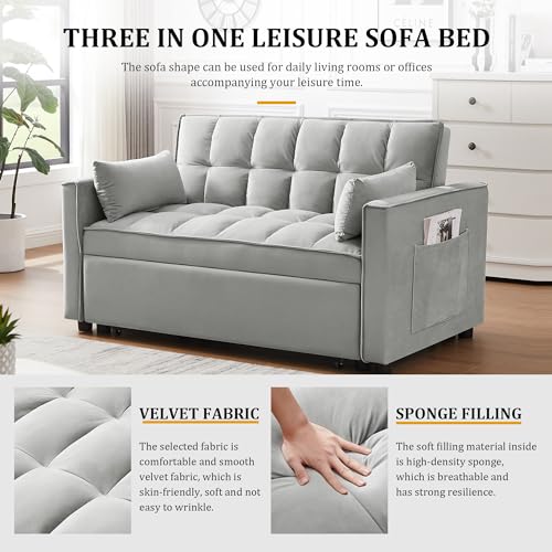 Gray Velvet Convertible Sleeper Sofa Bed F9902