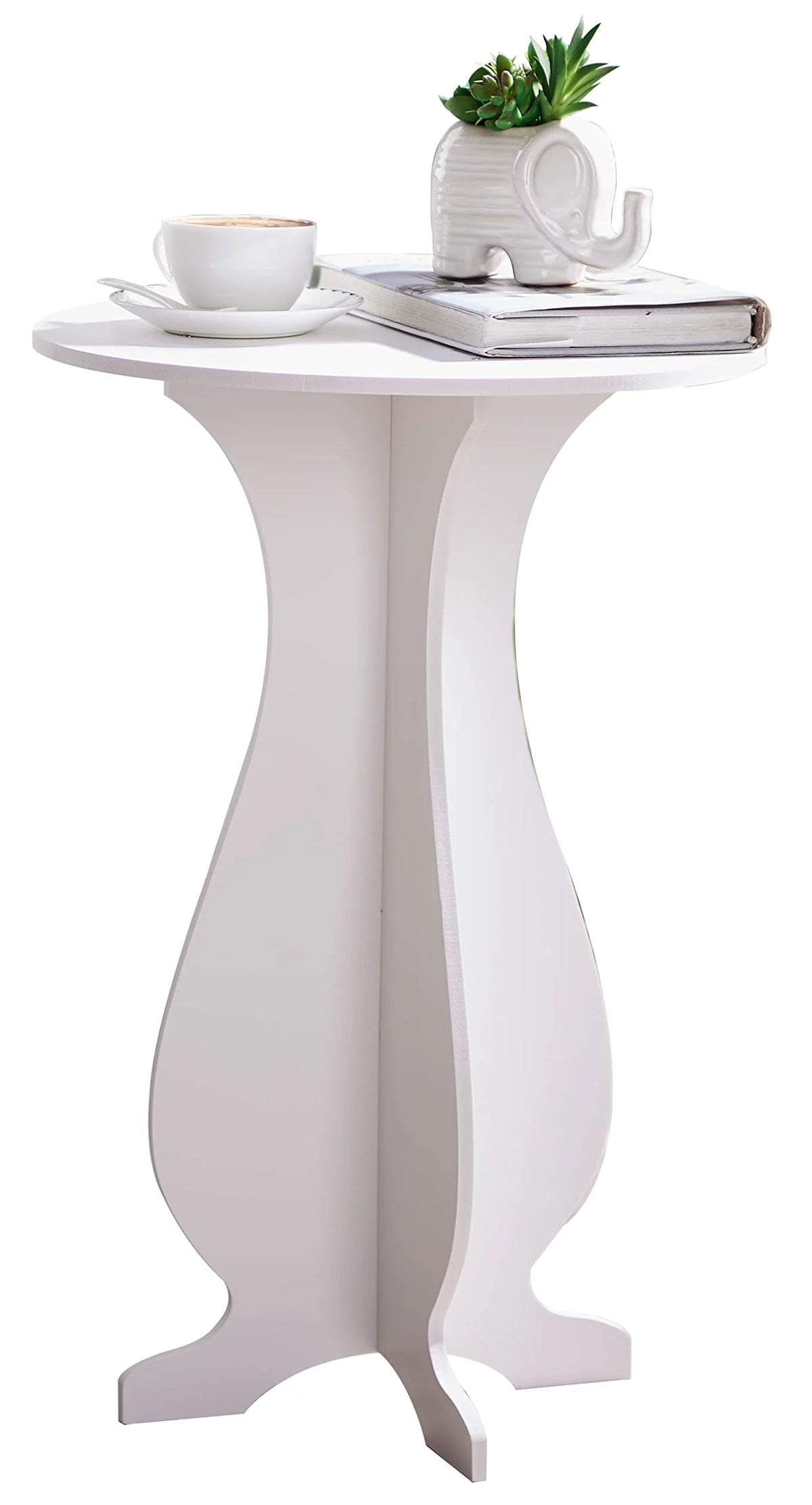 White Round Side Table Plant Stand U82492