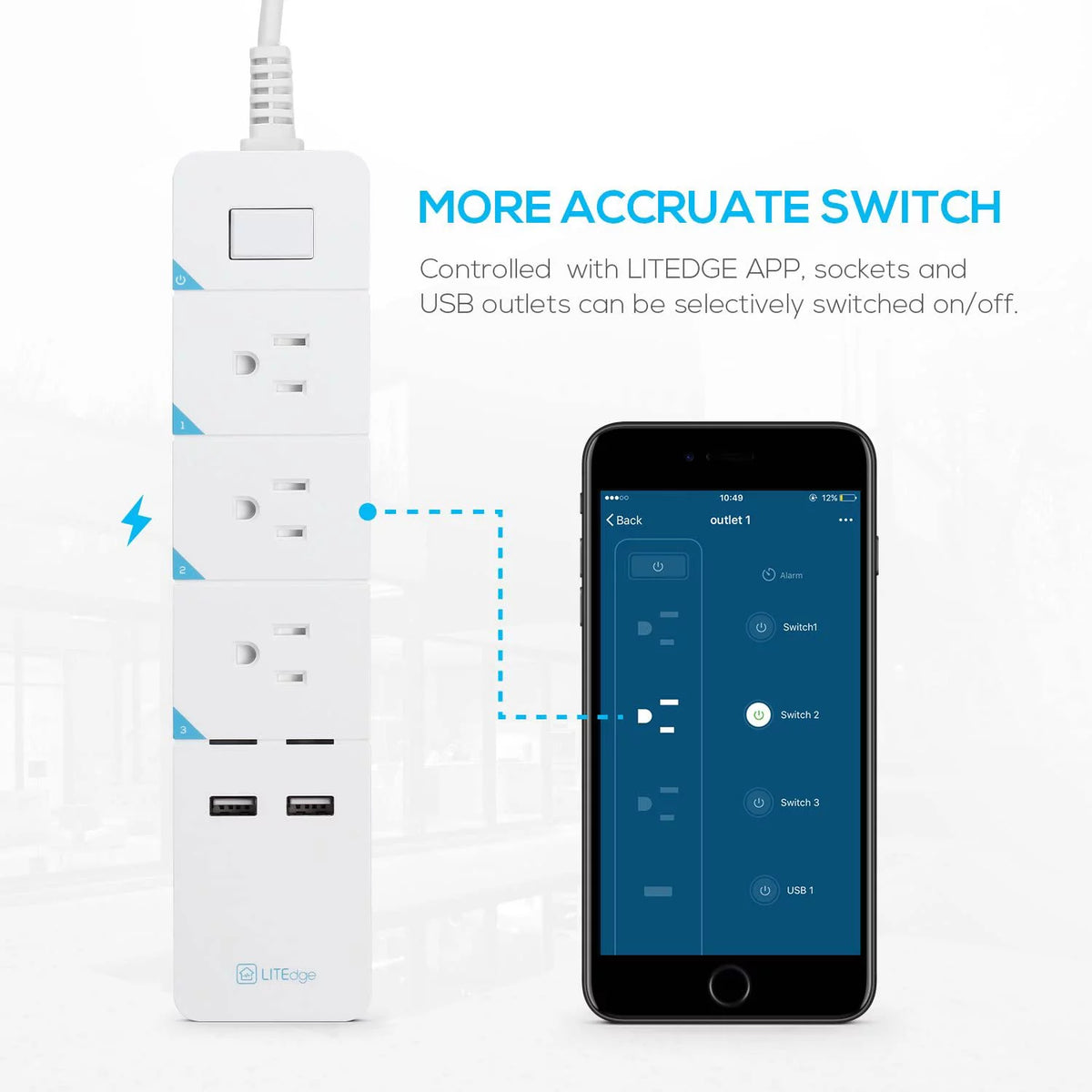Smart Power Strip with 3 AC Outlets 2 USB Ports A9412