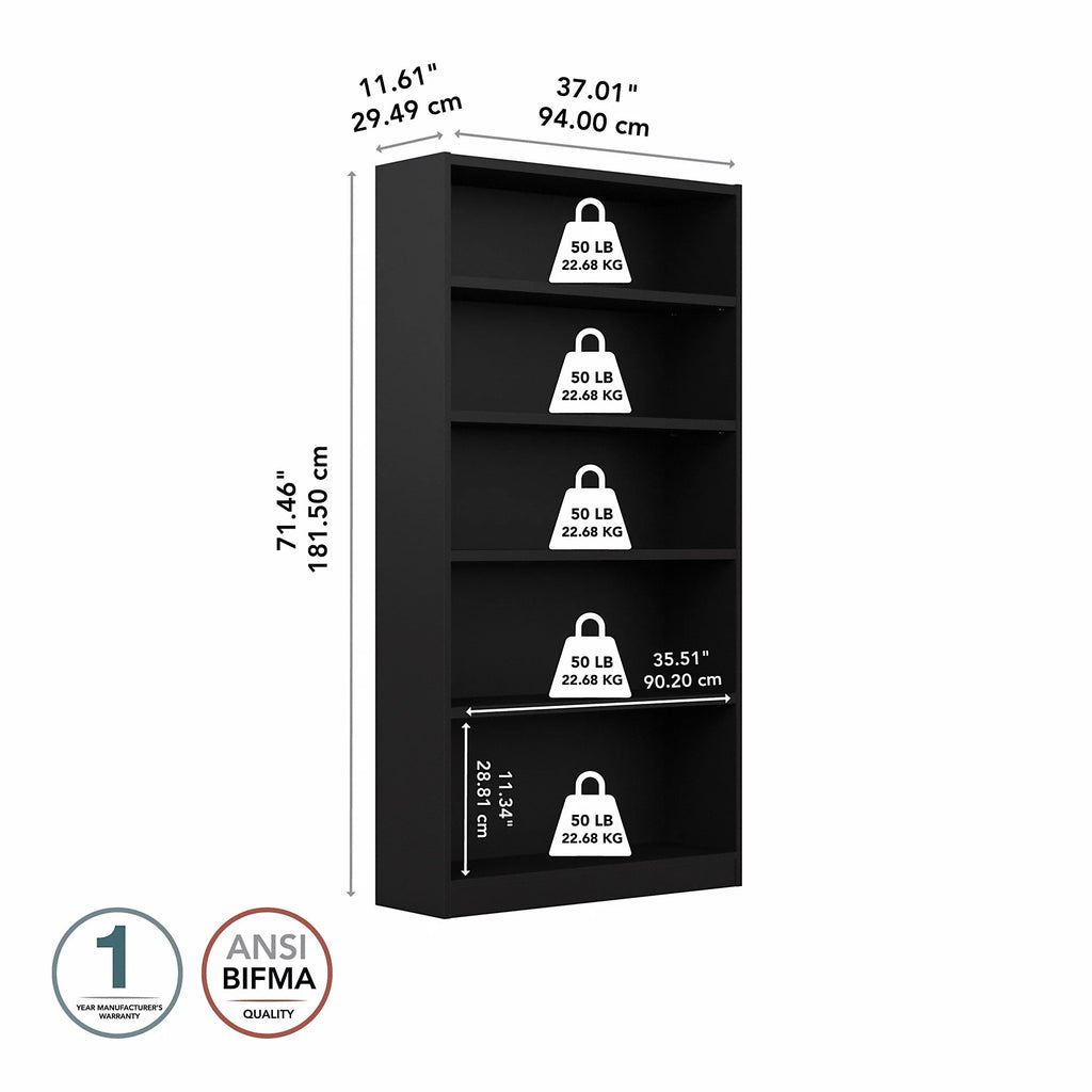 5 Shelf Classic Black Bookcase M9628