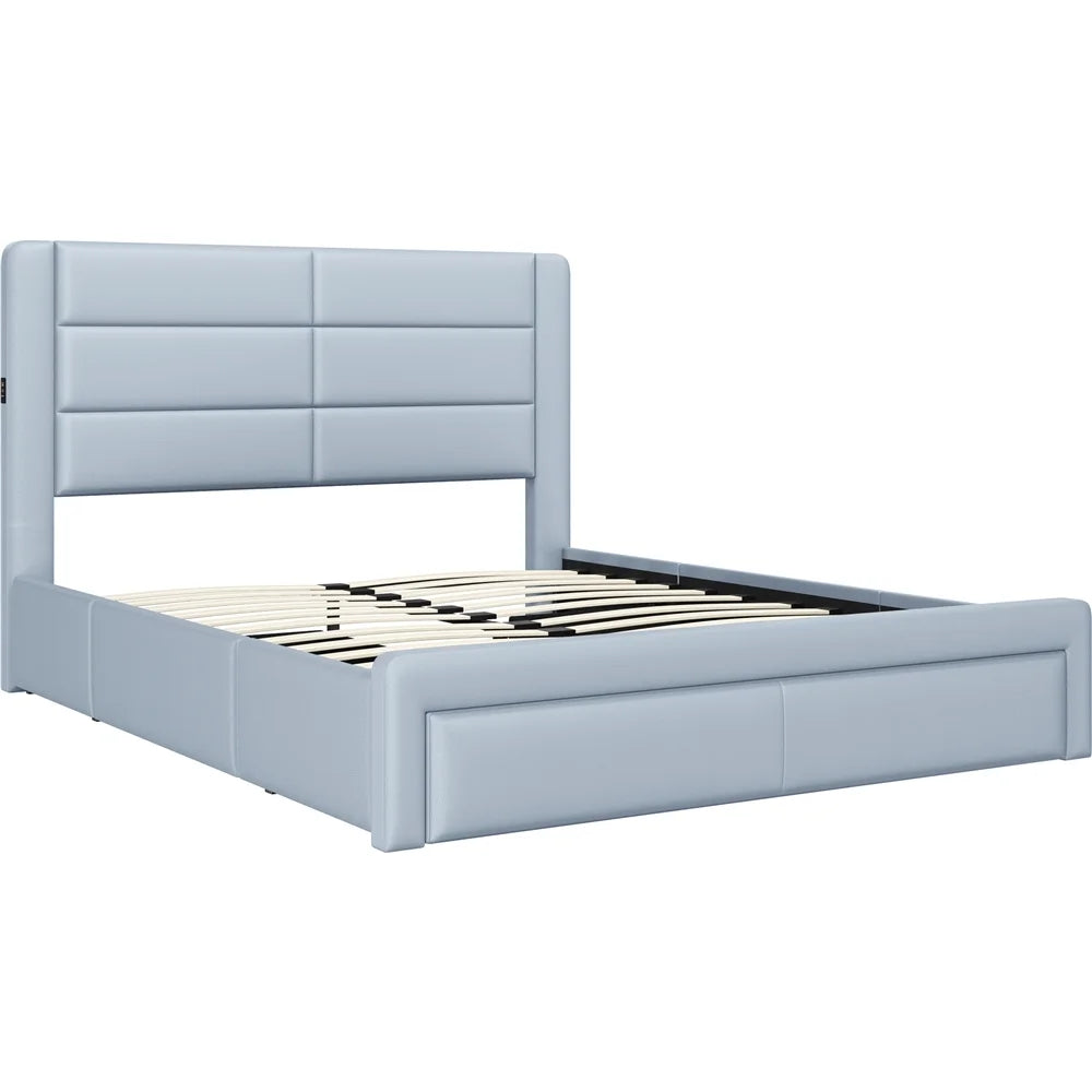 Upholstered Queen Bed with 3 Storage Drawers and USB Ports N119