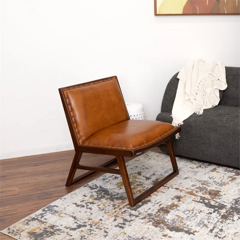 Tan Genuine Leather Lounge Chair O95912